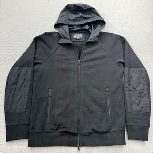 Vince Mens Black Mixed Media Full Zip Hoodie Cotton Technical Contrast Size M
